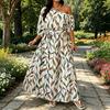 Damen Floral Ein Schulter Maxikleid Kurzarm A-Linie Schwingend Langes Kleid Formell Abendparty Hochzeitsgast Kleid mit