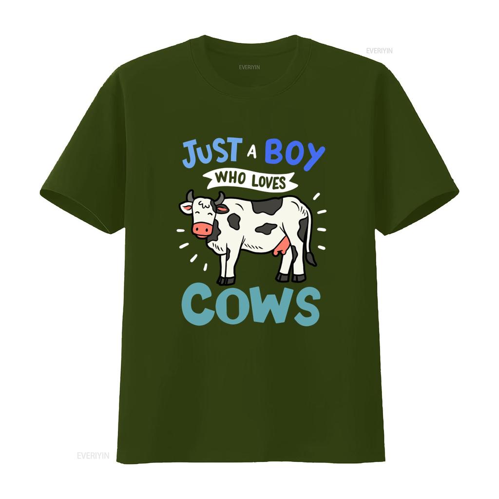Cow Just A Boy Who Loves Cows T Shirt For Lovers Print Vintage Washed Versatile Slightly Casual Breathable Stretched