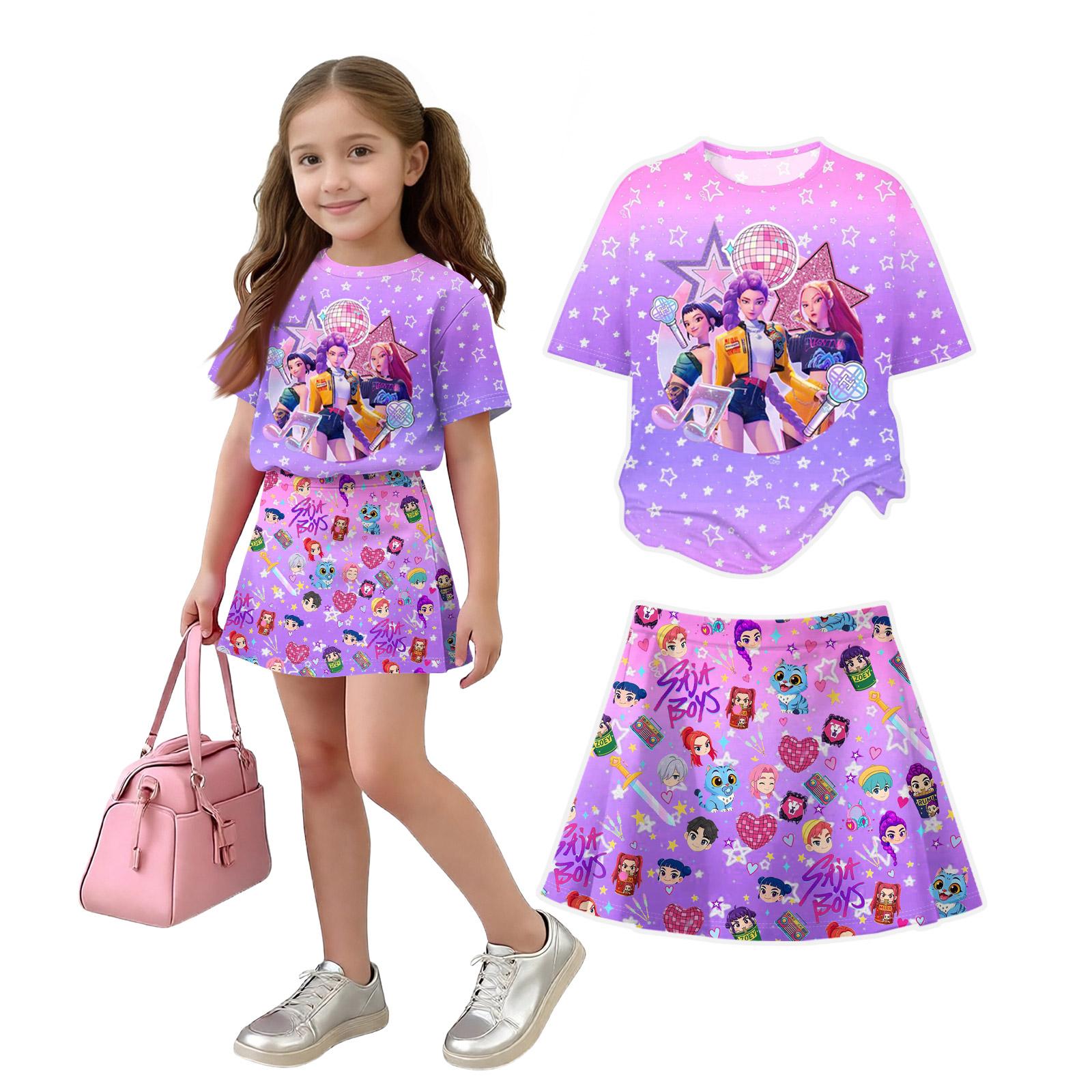 

Girls Casual Loose Fit Round Neck Sleeveless Top and Shorts Set Printed Summer Outfit Comfortable Two Piece Clothing for Kids 160