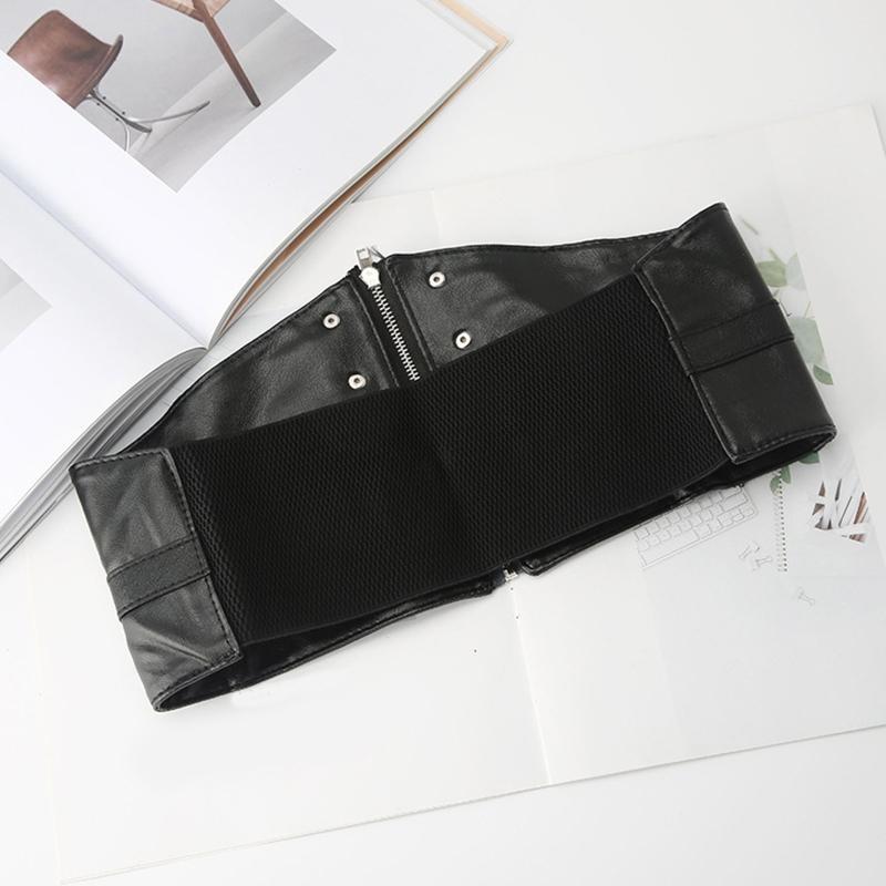 Gothic Solid Color Lift Up Female Waist Corset Wide Faux Leather Belt Women Fashion Slimming Waistband Elastic Corsets