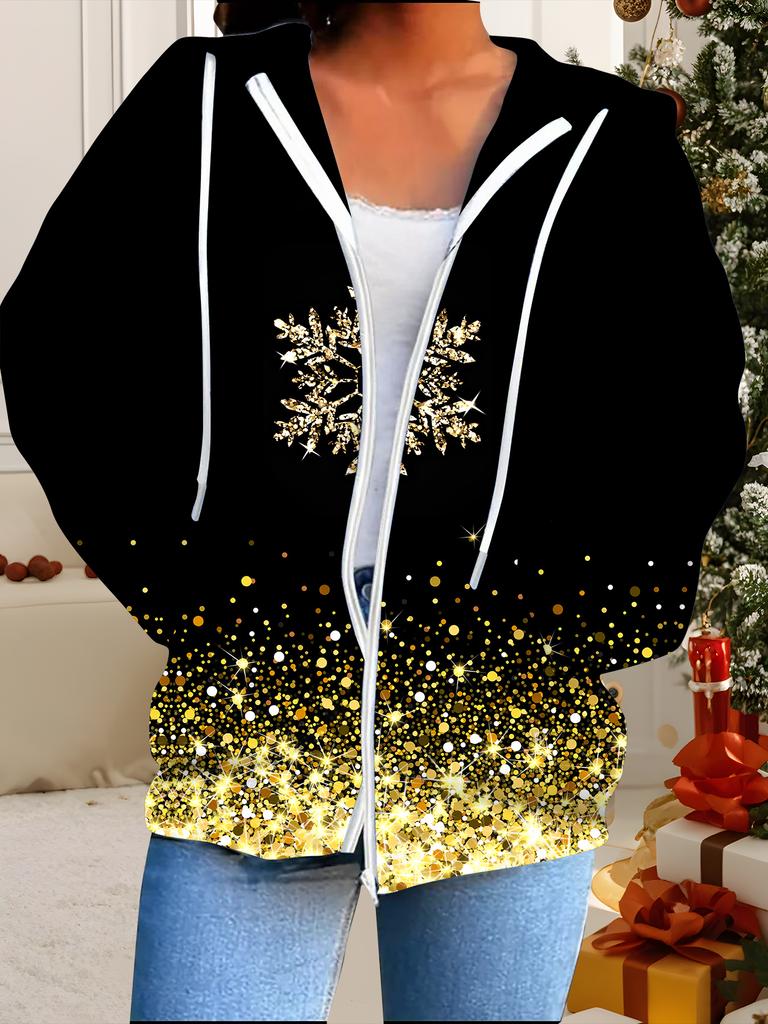 Vánoční 3D tištěný kardigan s kapucí nadměrné velikosti podzim zima retro