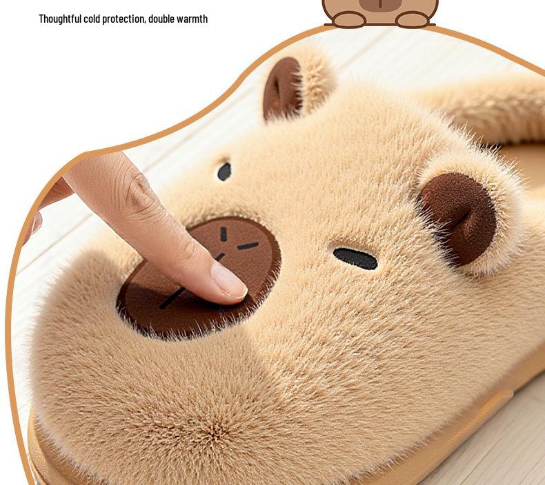 Damskie Kapibara Pluszowe Bawełniane Kapcie na Grubej Podeszwie - Antypoślizgowe, Ciepłe, z Zakrytymi Palcami Obuwie Zimowe do Wewnątrz/Na Zewnątrz