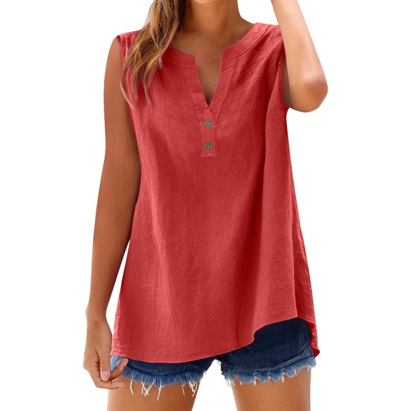 Women's Shirt Summer Fashion Casual Button Loose Sleeveless Bamboo Cotton Top Women's Wear
