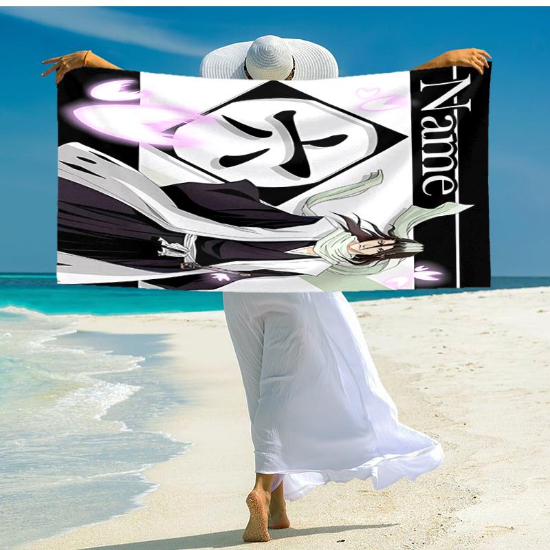 Personalized customized proof beach towel with Byakuya Kuchiki pattern - soft, absorbent, quick-drying, perfect swimming, camping&bathing