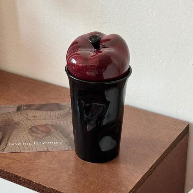 Apple-shaped Ceramic Mug with Lid, Heat-resistant and Heat-insulating Travel Mug. 400ML
