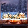Holiday Glass Stickers Christmas Snow Village Static Window Cling Glowing Warm Scenery Sticker Reusable Party Decor for Glass Snowman House