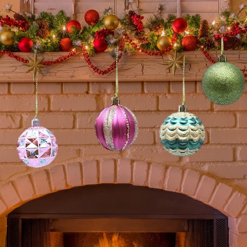 24/8PCS Glitter Painting Xmas Balls Set Christmas Tree Hanging Pendants Ball New Year Party Ornaments Home Decoration Supplies
