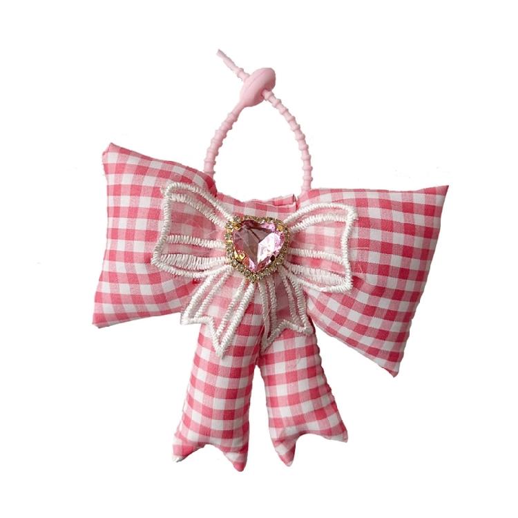 Portable Grid Bowknot Phone Charm for Bagpack Bag Pendant Keychain Keyring Gift