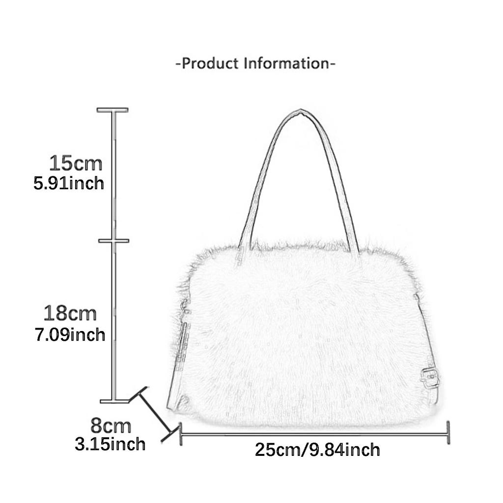 Furry Tote Bag Satchel Lightweight Cute Soft Top Handle Handbag with Adjustable Strap Crossbody Bag for Shopping Commuting Work