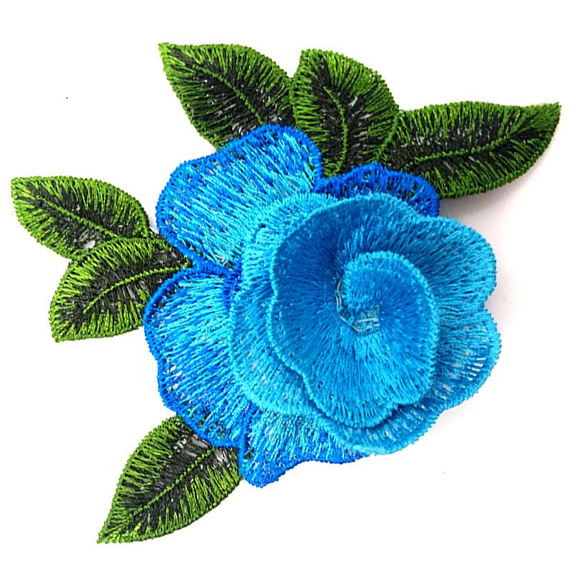 

Многоцветная 3D водорастворимая кружевная нашивка с вышивкой - дизайн розы своими руками синий