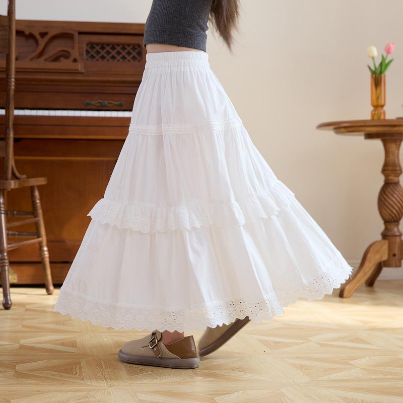 Girls' Fashionable Lace White Skirt For Summer, Long-style Children's Princess Cake Skirt
