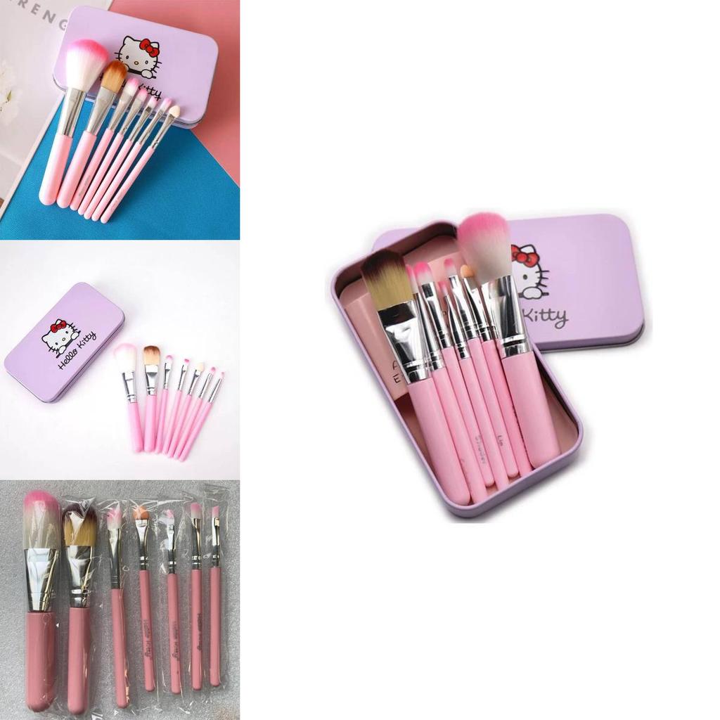 Hello Kitty Cosmetic Brush Kit With Synthetic Hair Sevenpiece Travel Friendly Makeup Tools