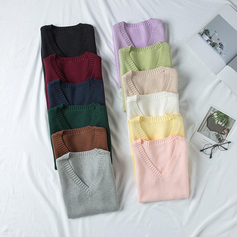 Autumn Winter V-neck Women Pullover Knitted Sweater Vest Solid Color Fashion Loose Casual Sleeveless Simple Office Tops Elegant Women Clothing