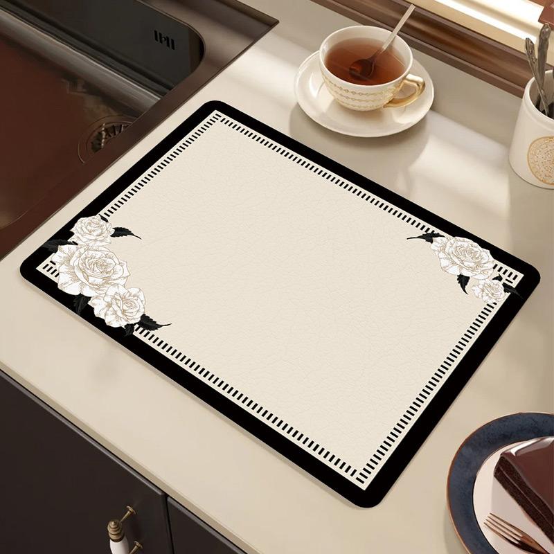 Kitchen Drain Mat Countertop Diatom Mud Absorbent Mat Dishes Water Control Mat Coffee Mat Desktop Insulation Tea Mat