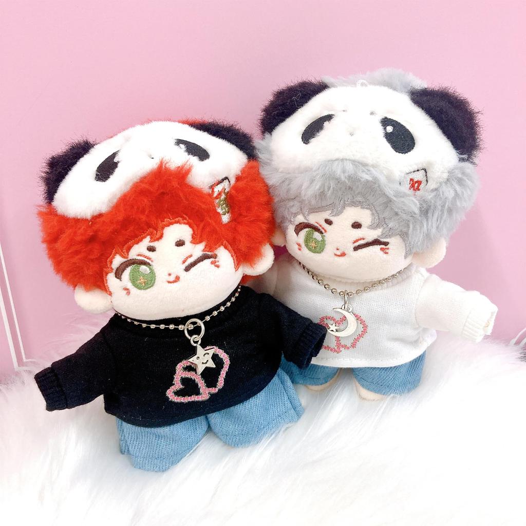 Heart T-shirt, Pants, and Necklace Set for 10cm Doll, Black, Plush Clothes, Kigurumi Accessories, Otaku Activities, Doll Mascot, Kpopdoll Costume