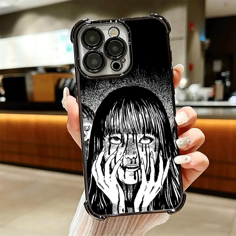 Japanese Horror Anime Plating Phone Case For Iphone 16 17 Pro Max Air 16E 14 15 Plus 12 13 Mini Anti-Fall Airabag Cover