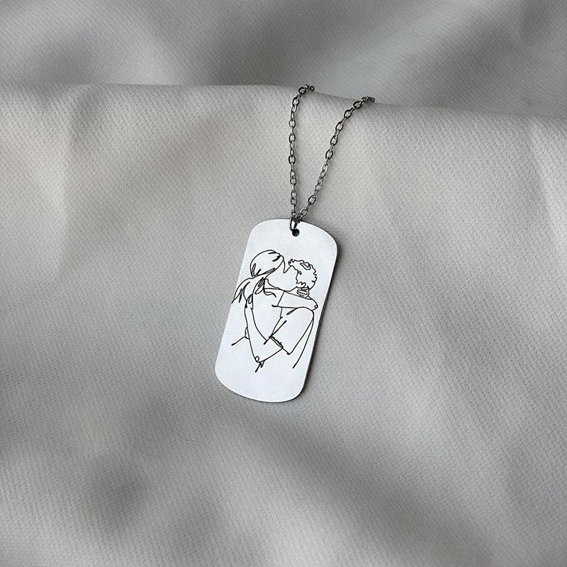 Laser engraved necklace alloy jewelry female couple pendant anime cartoon light luxury sweater chain