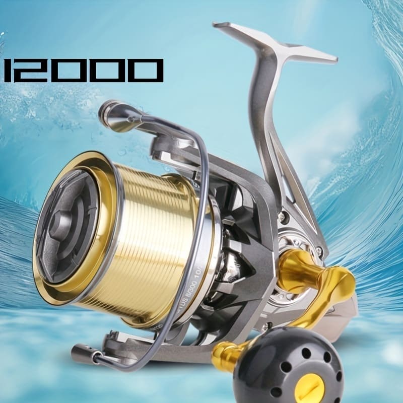 

Новая металлическая катушка для дальнего заброса, рыболовная катушка, вращающаяся рыболовная катушка, передаточное отношение 4,8:1 Максимальное сопротивление 20 кг Тонущая рыболовная катушка 6+1BB Surf Fishing 12000 золотой