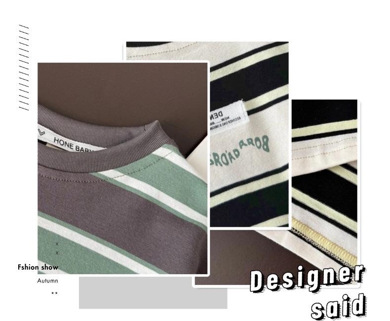 2025 Summer Boys' Pure Cotton Striped T-Shirt Set - Short & Half Sleeve Options