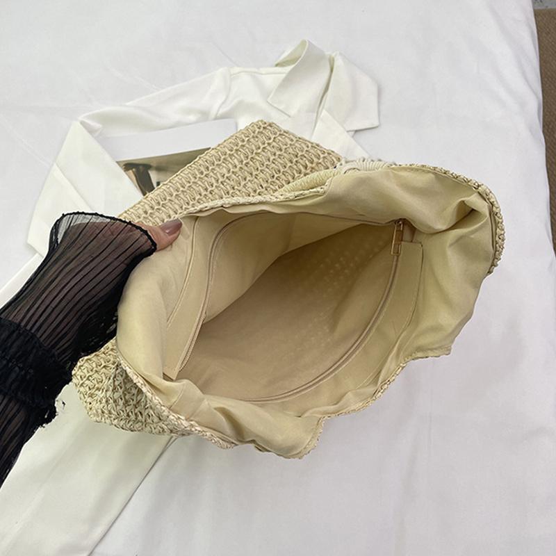 Yogodlns Elegant Ladies Straw Woven Handbag Women Holiday Beach Commute Casual Tote Top-Handle Bags Fashion Retro Shoulder Bags