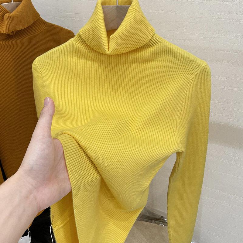 Kvinner Rullekragenser Høst Kvinner Høy Hals Strikket Genser Mote Overdeler Svart Hvit Langermet Slim Strikk Kvinner Basis Topper Klær