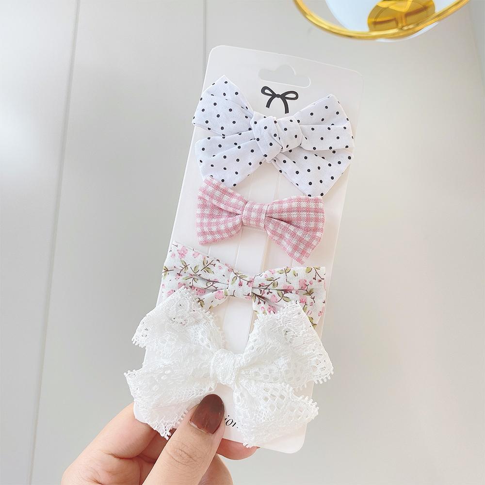 4Pcs/Set Floral Hair Clip Girl Cute Bow Flower Lace Trimming Headwear Cartoon Hair Clips Hairpin Headdress Hair Accessories Set