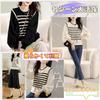 Knit Cut and Long Elegant and Border Puff Loose Cute for Perfect for and Casual Lightweight Pullover Blouse with Round Neck and Balloon Sleeves
