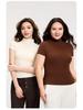 Damen High-Neck Kurzarm Schlankmachendes T-Shirt - Unifarbenes Überziehshirt
