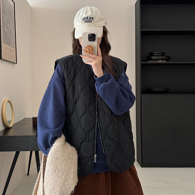 Neue Koreanische Kurze Damen Weste mit Pferdeclip Große Größe Herbst und Winter Modische Genähte Schulterfreie Westenjacke