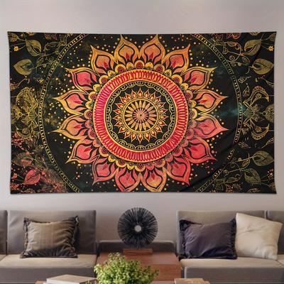 1 Vibrant Mandala Wall Hanging Tapestry - Exquisite Floral and Geometric Pattern - Polyester Fabric for Bedroom and Living Room
