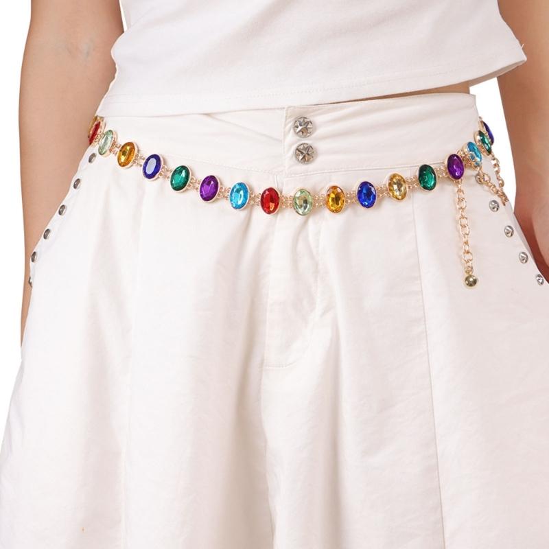 Colorful Waist Belt Stylish for Stage Dance Music Festival Jeans Dress Belt Body Jewelry Chain Belly Dance