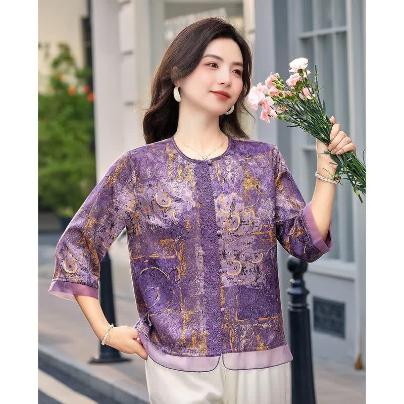 Women's Retro Print Seven-Sleeve Blouse