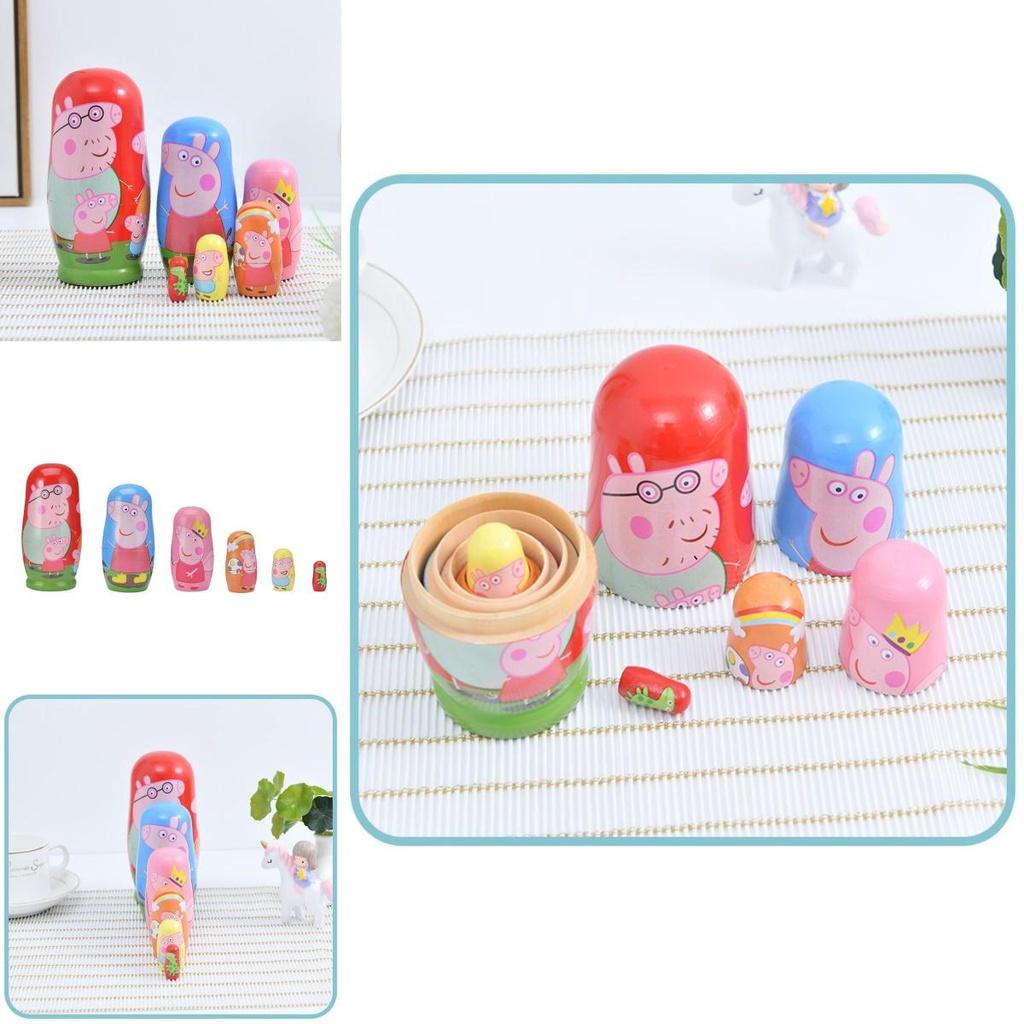 Cute Peppa Pig Matryoshka Doll Set 6 Layers Of Hand-painted Decoration