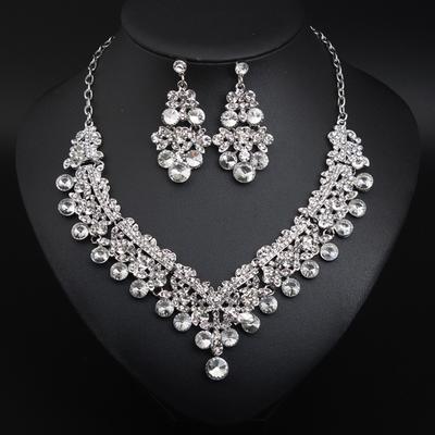 Crystal Gemstone Transparent Necklace Earrings Set Wedding Dress Women'S Fashion Accessories