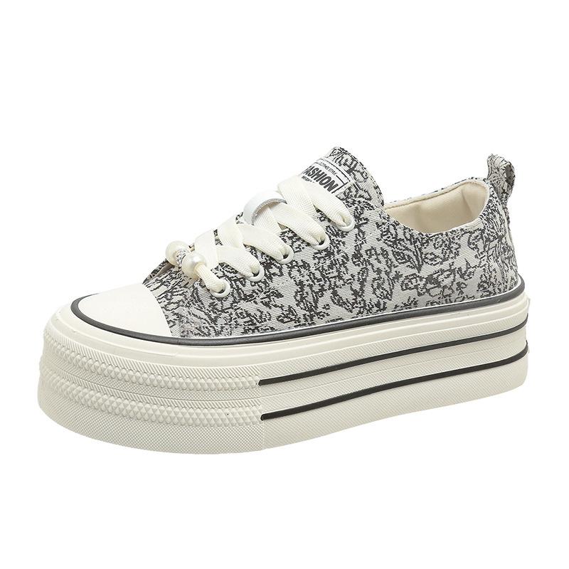 Thick-soled Heightening Canvas Shoes Women's 2025 Spring and Summer New Little White Shoes National Style Embroidery Ins Tide Sports and Leisure Boar