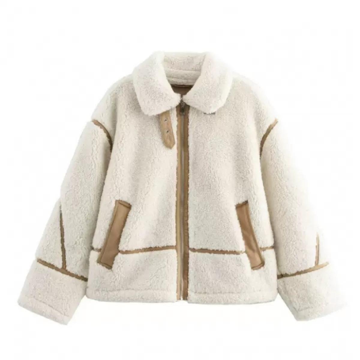 

VAYLA Новая женская одежда Европейский и американский стиль Повседневная меховая цельная куртка из овечьей шерсти контрастного цвета, плюшевая и теплая XS