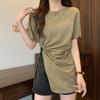 Women's Summer Loose-Fit Cotton T-Shirt with Irregular Slit and Slimming Design