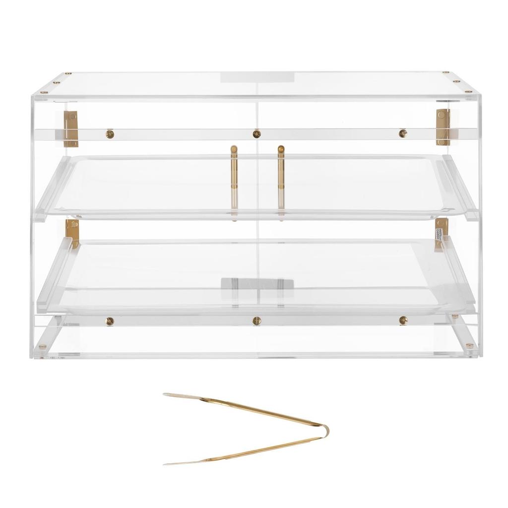 Bakery Display Case, 2-Tier Commercial Countertop Pastry Display Case, Clear Acrylic Bread Box for Kitchen, Party Cake Cabinet with Magnetic Rear Door