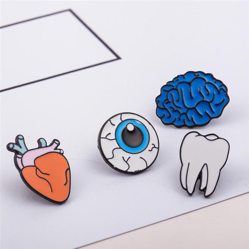 Creative Brain Eye Teeth Heart Cartoon Human Organs Corsage Brooch Pins Gifts Garment Accessory