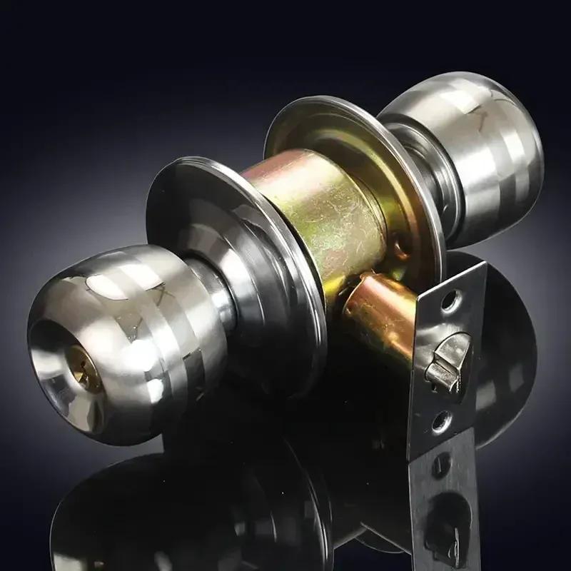 Home Armored Door Handle With Lock For Room Accessories Stainless Steel Knobs Safety Round Entrance Bedrooms Doorknob Articles
