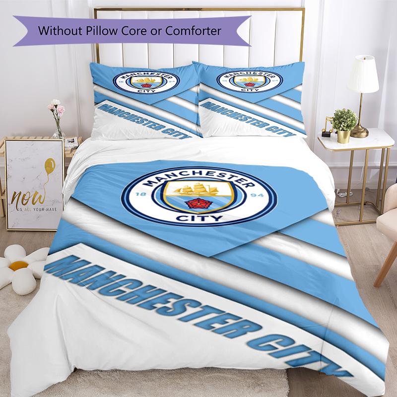 3pcs Manchester City Bedding Set Duvet Cover Closure Includes 1 Duvet Cover & 2 Pillowcases, Soft and Comfortable for All Seasons.