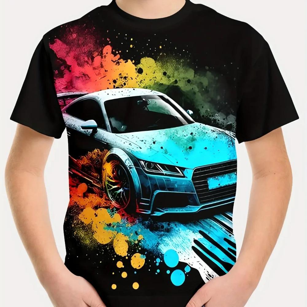 Huiteng Kinderkleding Jongens T-shirt Korte Mouw Stijlvol Auto Racen Grafisch T-shirts Kinderen Zomerkleding Casual Streetwear Jongens Kleding 110