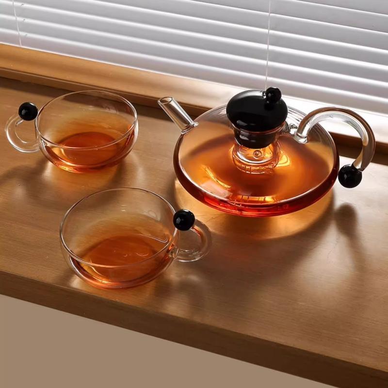 Nordisk Stil Rottehale Glass Tekanne Sett, Varmebestandig Gjennomsiktig Glass Tekanne med Filter Te Brygging, Tesett, Tekopp med Håndtak