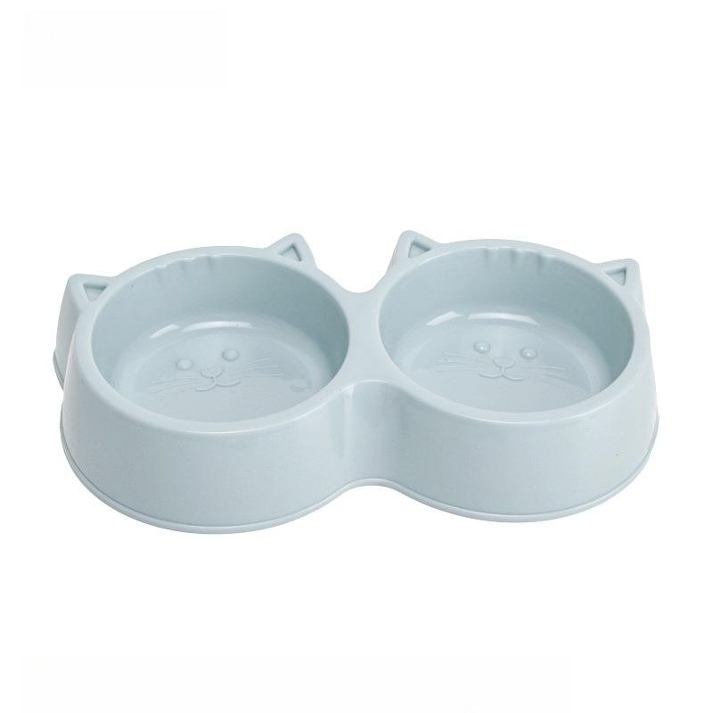 Cartoon Cat Head Shaped Pet Double Bowl Dual Use Bowl for Drinking Water and Cat Food Feeder Dry Wet Separation Anti Slip and Anti Rollover Tableware