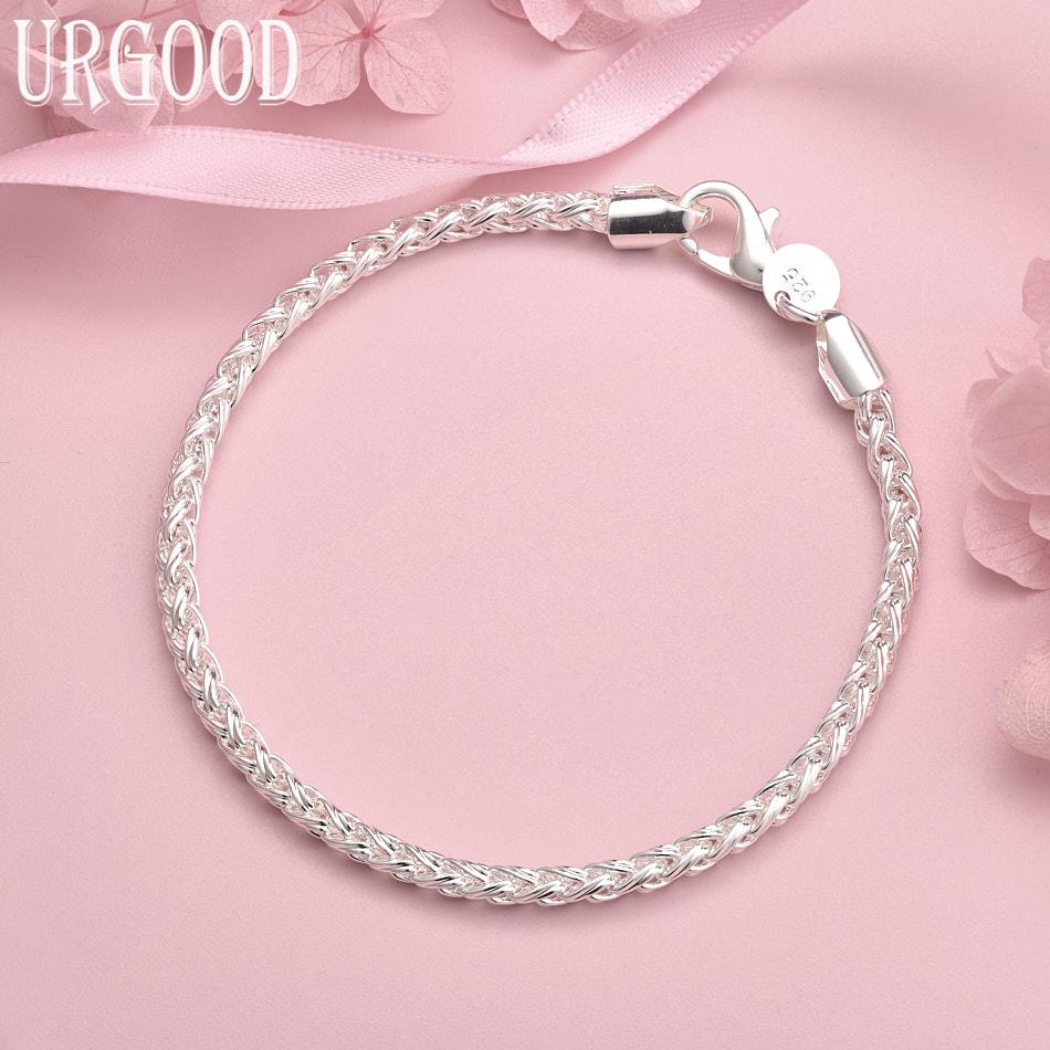

925 Sterling Silver Wedding Jewelry 4mm/6mm Geometric Bracelet 20cm