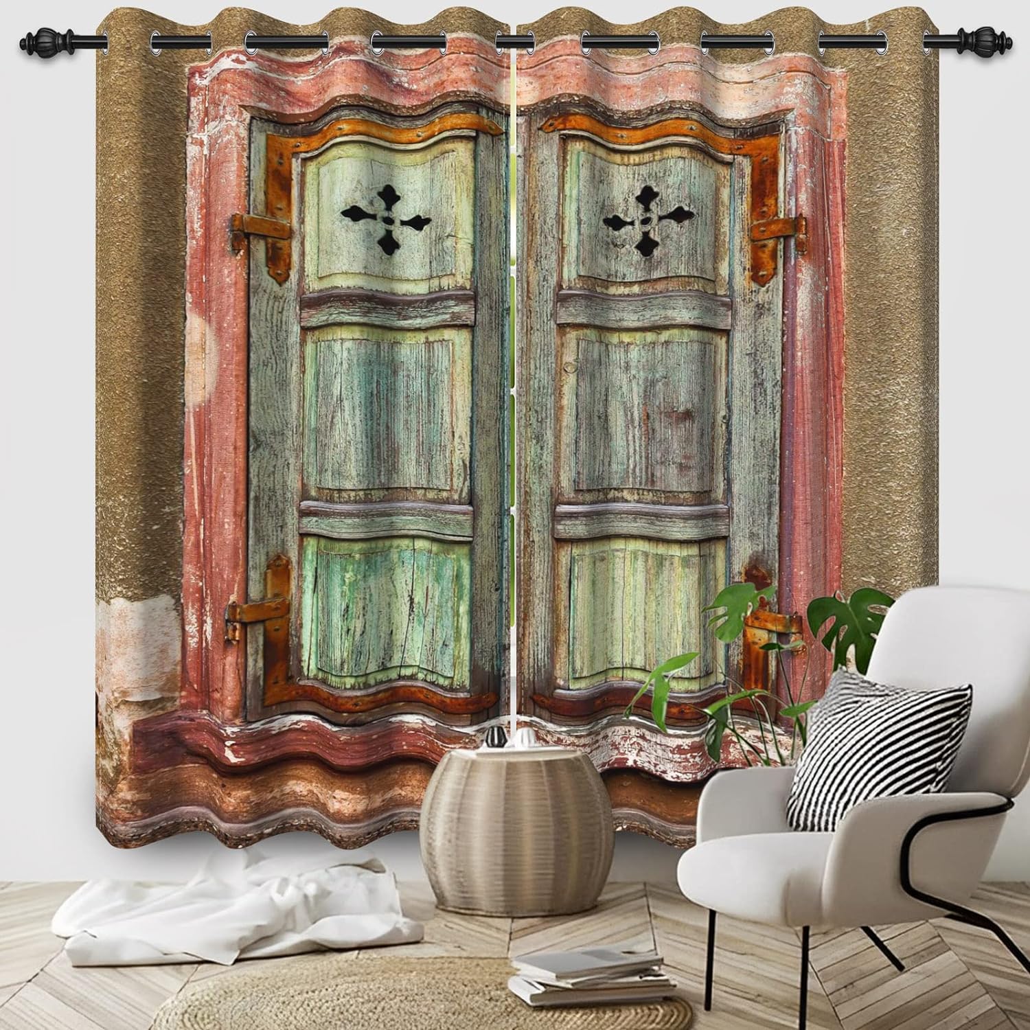 

Kitchens Cafes Bedroom Blinds Window for Two Panels Draperies Western Cowboy Farm Decorated Wooden Doors Featuring Pole Pocket Curtains Great 140W160H(CM)55x63in&Grommet Top