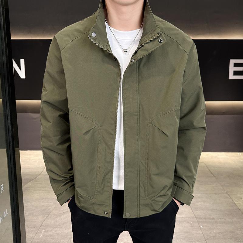 

New Stand-Up Collar Jacket Men S Spring And Autumn Coat Casual High-End Men S Clothing Slim-Fitting American Solid Color Tooling Simple And Trendy 4XL (recommended 185-102.5kg) зелёный