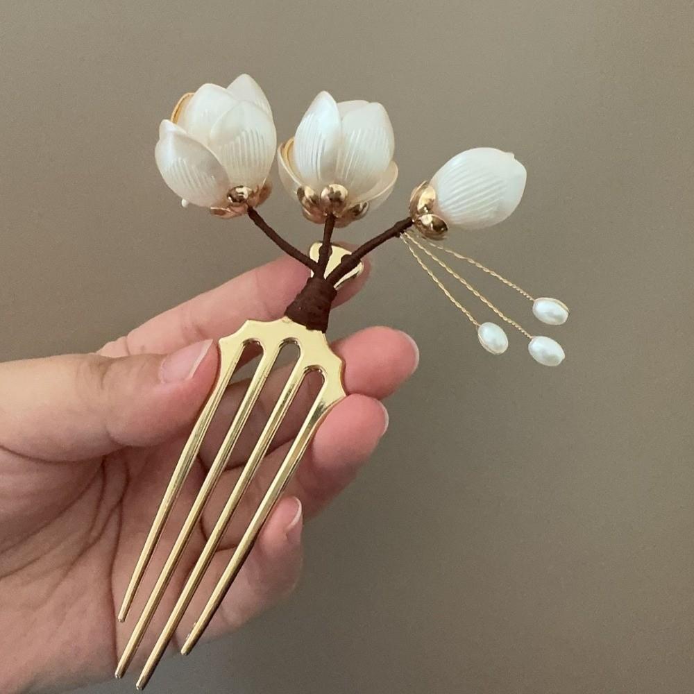 New U Shape Hair Clip Flower Design Alloy Hair Pin Magnolia Elegant Decorative Headwear Hairstyle