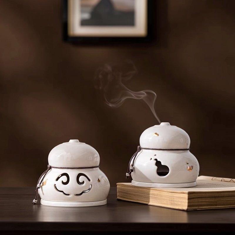 Zen Style Ceramic Gourd Incense Burner for Coil and Agarwood Incense, Home Tea Ceremony Burner