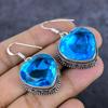 Blue Topaz Gemstone Handmade 925 Sterling Silver Jewelry Earring 1.69" t1q25